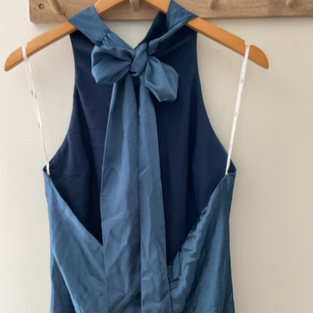 Lulus Exceptional Status Blue Halter Backless Slip Satin Tie-Neck Midi Dress NWT - Picture 9 of 15